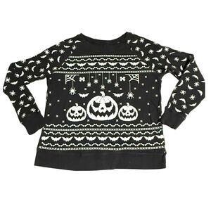 Halloween Graphic Sweatshirt Black XXL Jack-O-Lantern Bats Spiders